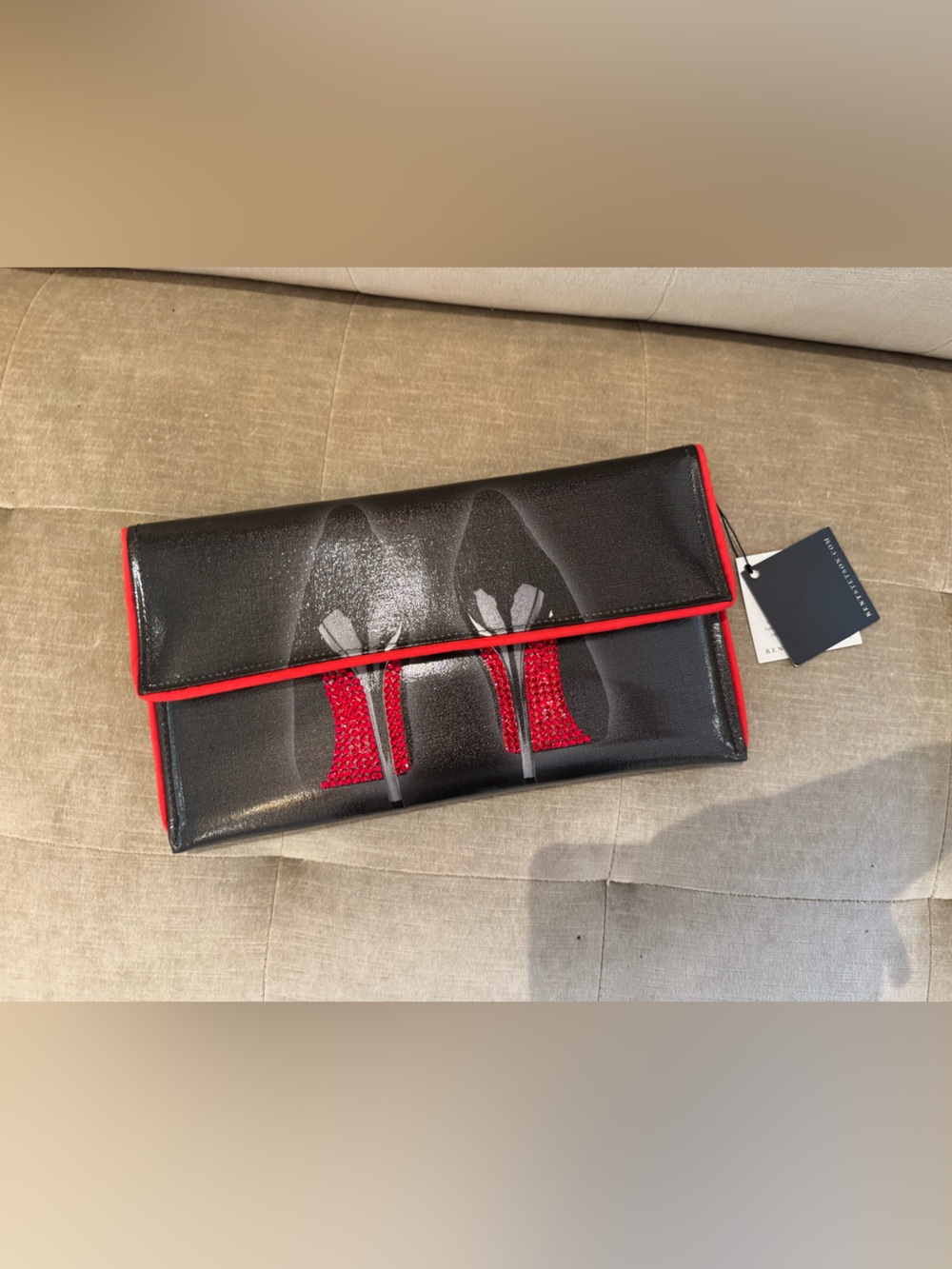 Kent Stetson Black/ Red Trim Foldover Clutch